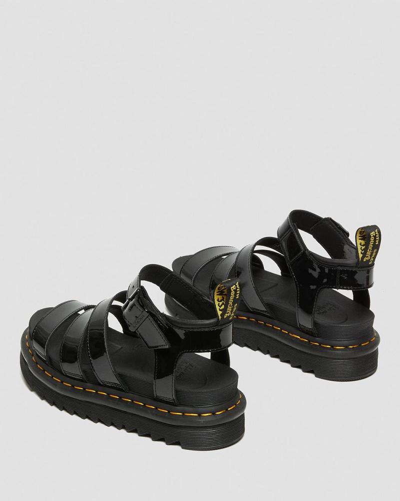Dr Martens Blaire Patent Lær Gladiatorsandaler Dame Svarte | Norge 493FDN
